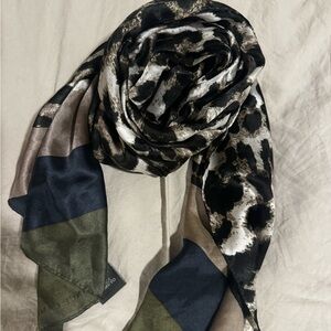 Vince Camuto Silk Blend Scarf - Leopard & Color Block Design - Pre-Owned